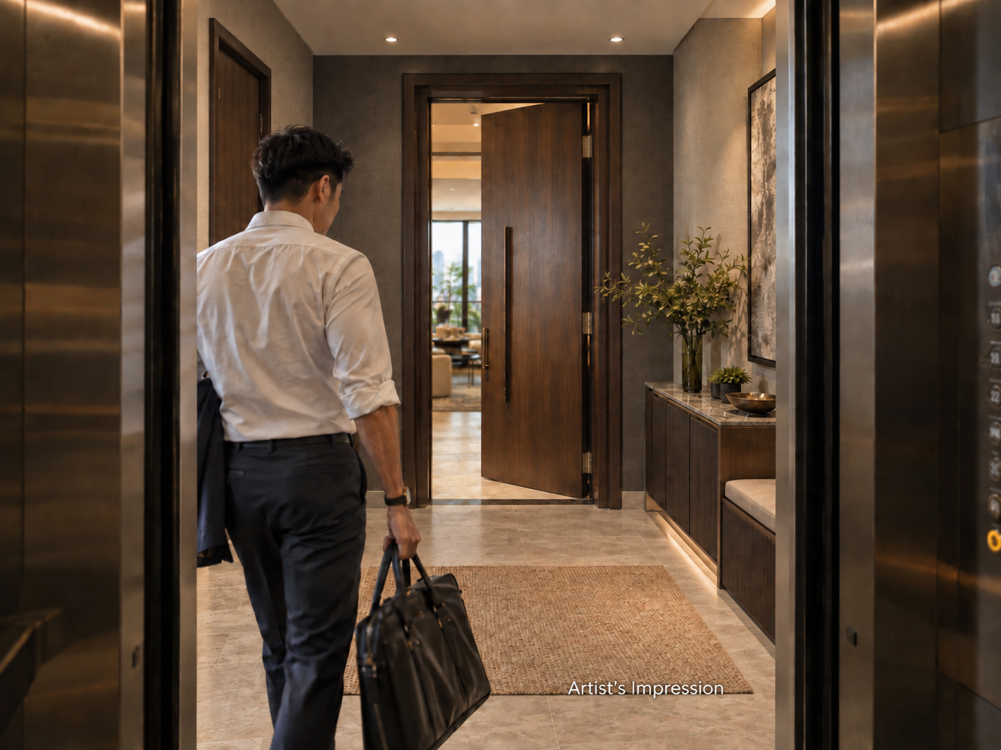 Artist's impression of a private lift arrival at Accent PJ