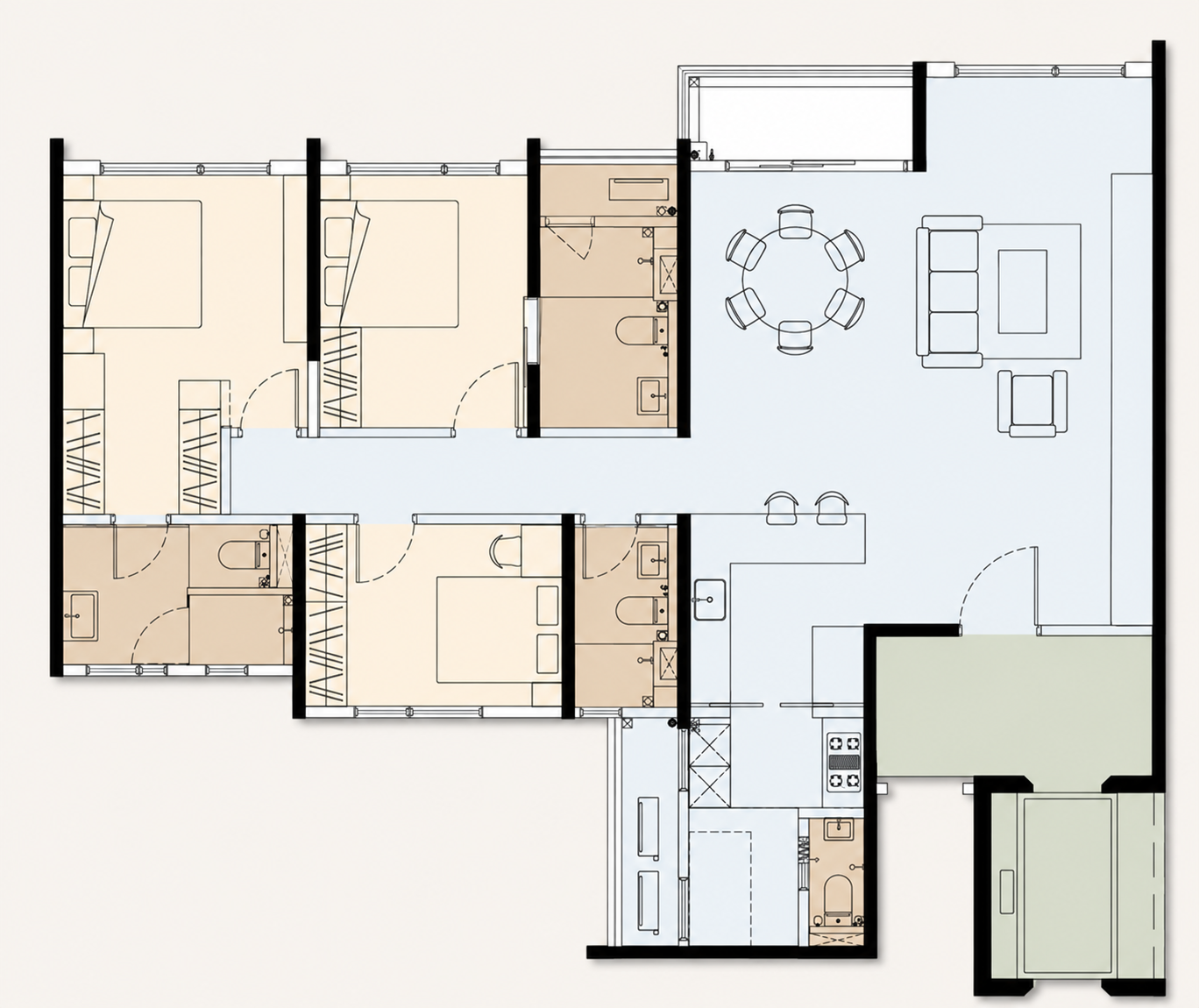Accent PJ Type B1 1,574 sq.ft. floor plan with 3 bedrooms and 4 bathrooms