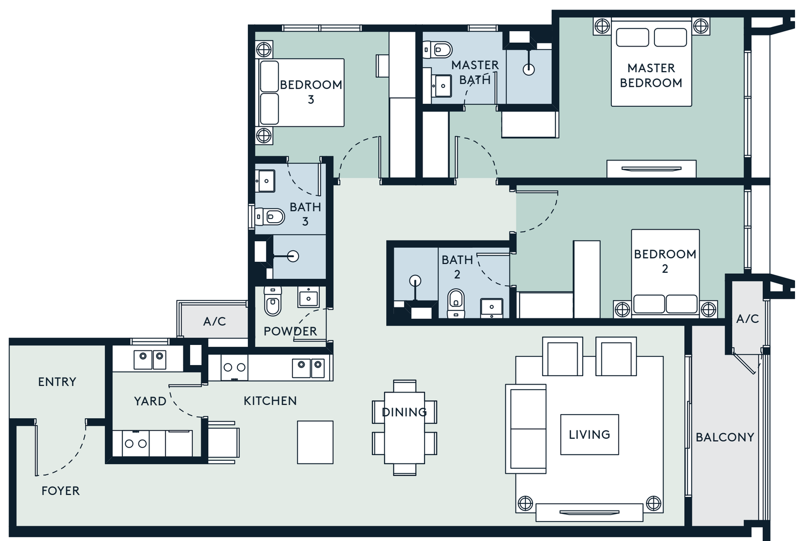 AOSIS Mont Kiara Type A 1,648 sq ft floor plan with 3 bedrooms and 3 bathrooms