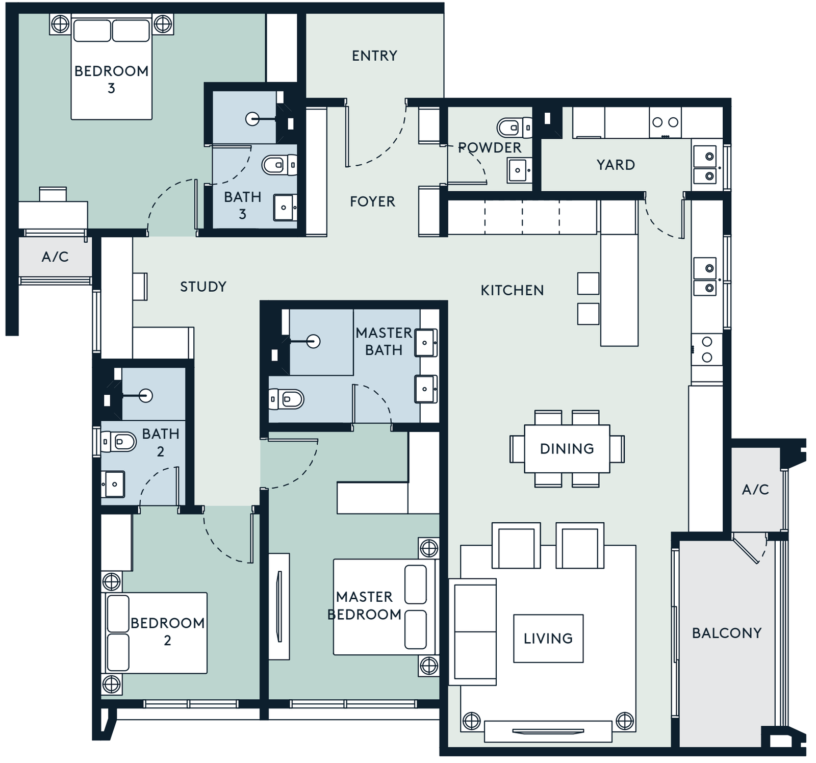 AOSIS Mont Kiara Type B 1,768 sq ft floor plan with 3 bedrooms and 3 bathrooms