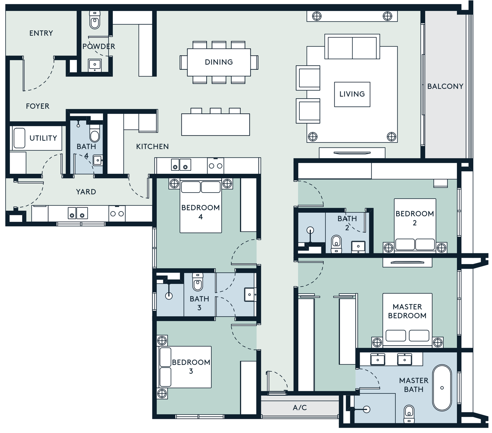 AOSIS Mont Kiara Type D 2,279 sq ft floor plan with 4 plus 1 bedrooms and 4 bathrooms