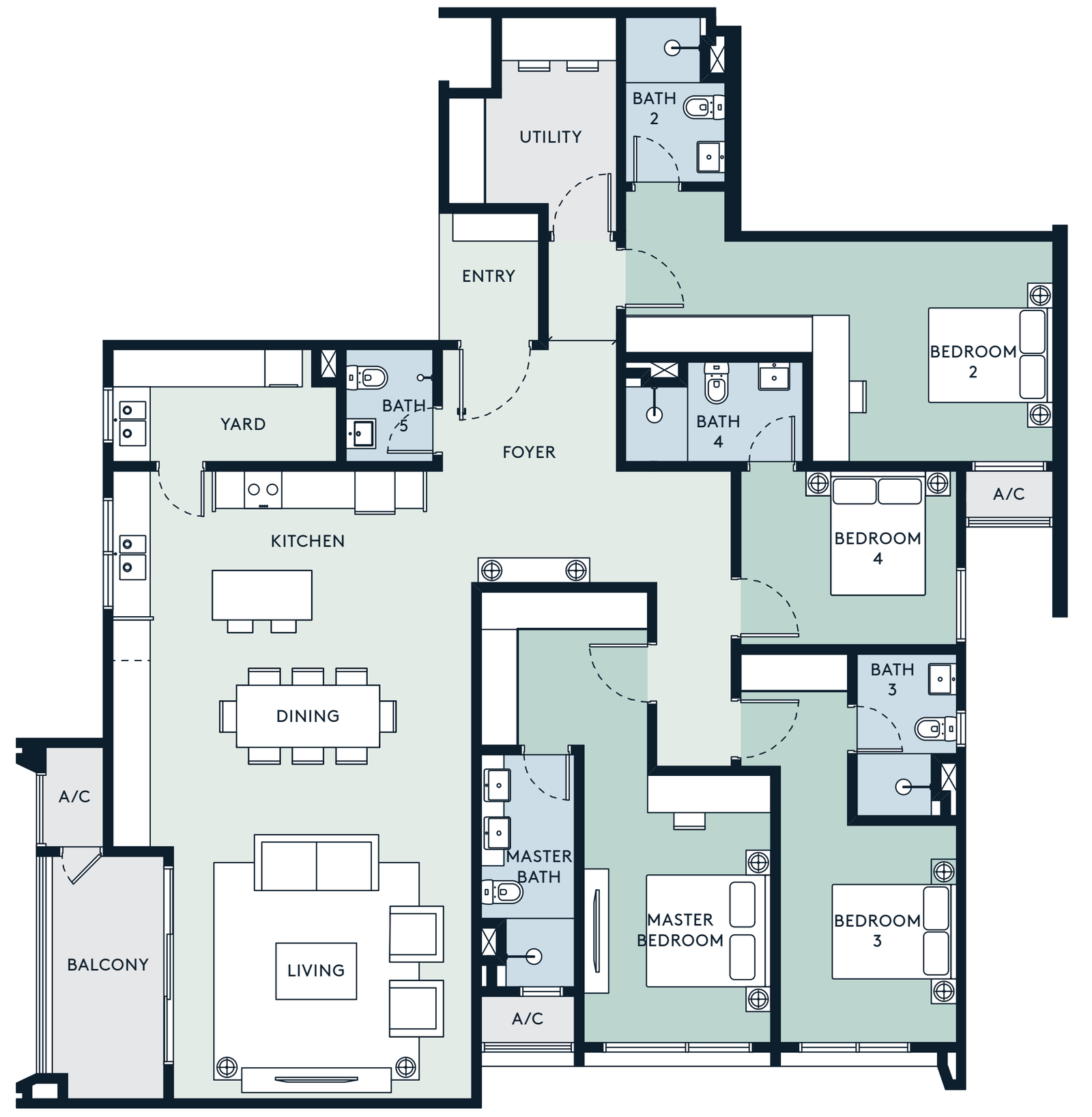 AOSIS Mont Kiara Type E 2,196 sq ft floor plan with 4 plus 1 bedrooms and 5 bathrooms