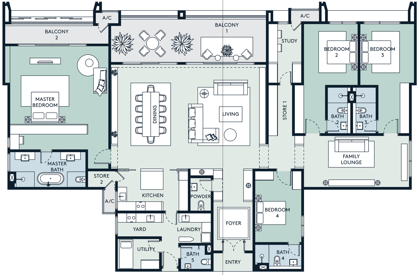 AOSIS Mont Kiara Exclusive Penthouse A 3,856 sq ft floor plan with 4 plus 1 bedrooms and 5 bathrooms