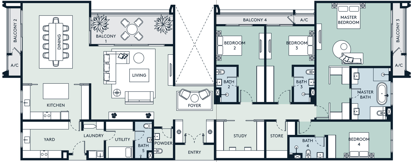 AOSIS Mont Kiara Exclusive Penthouse B 3,550 sq ft floor plan with 4 plus 1 bedrooms and 5 bathrooms