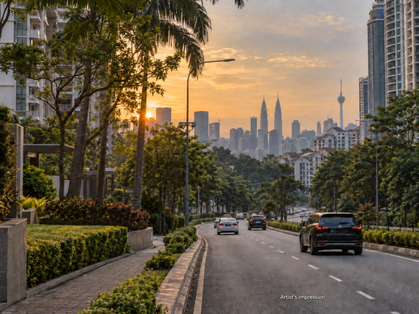 Artist’s impression of a Mont Kiara road connection toward the Kuala Lumpur skyline