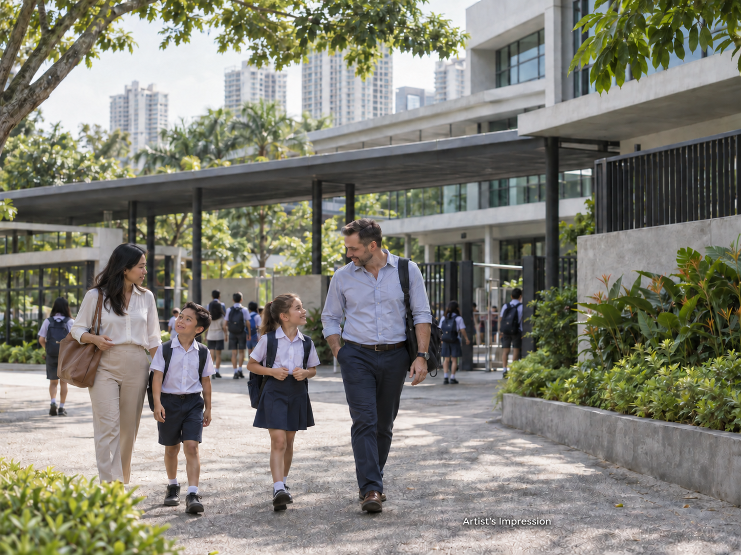 Artist’s impression of a family walking near an international school in Mont Kiara