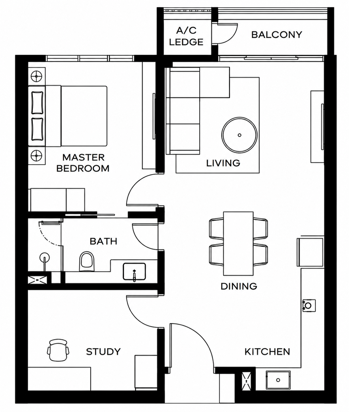 Khaya Residences Type A 1 plus 1 bedroom floor plan