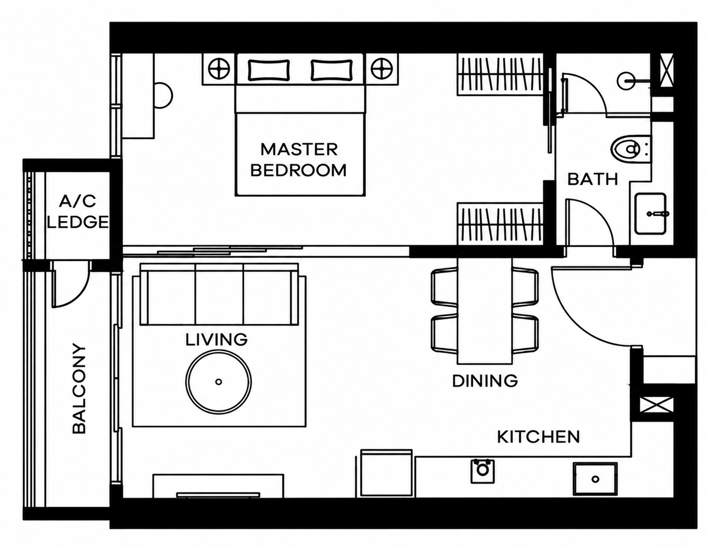 Khaya Residences Type B 1 bedroom floor plan
