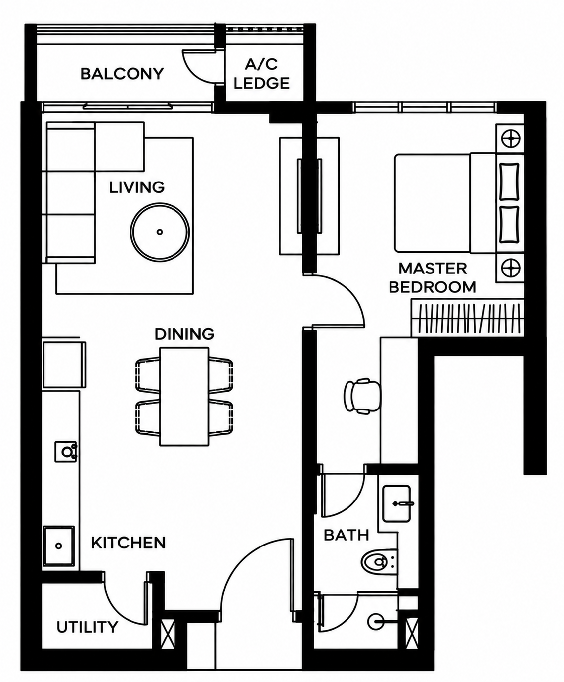 Khaya Residences Type C 1 plus 1 bedroom floor plan