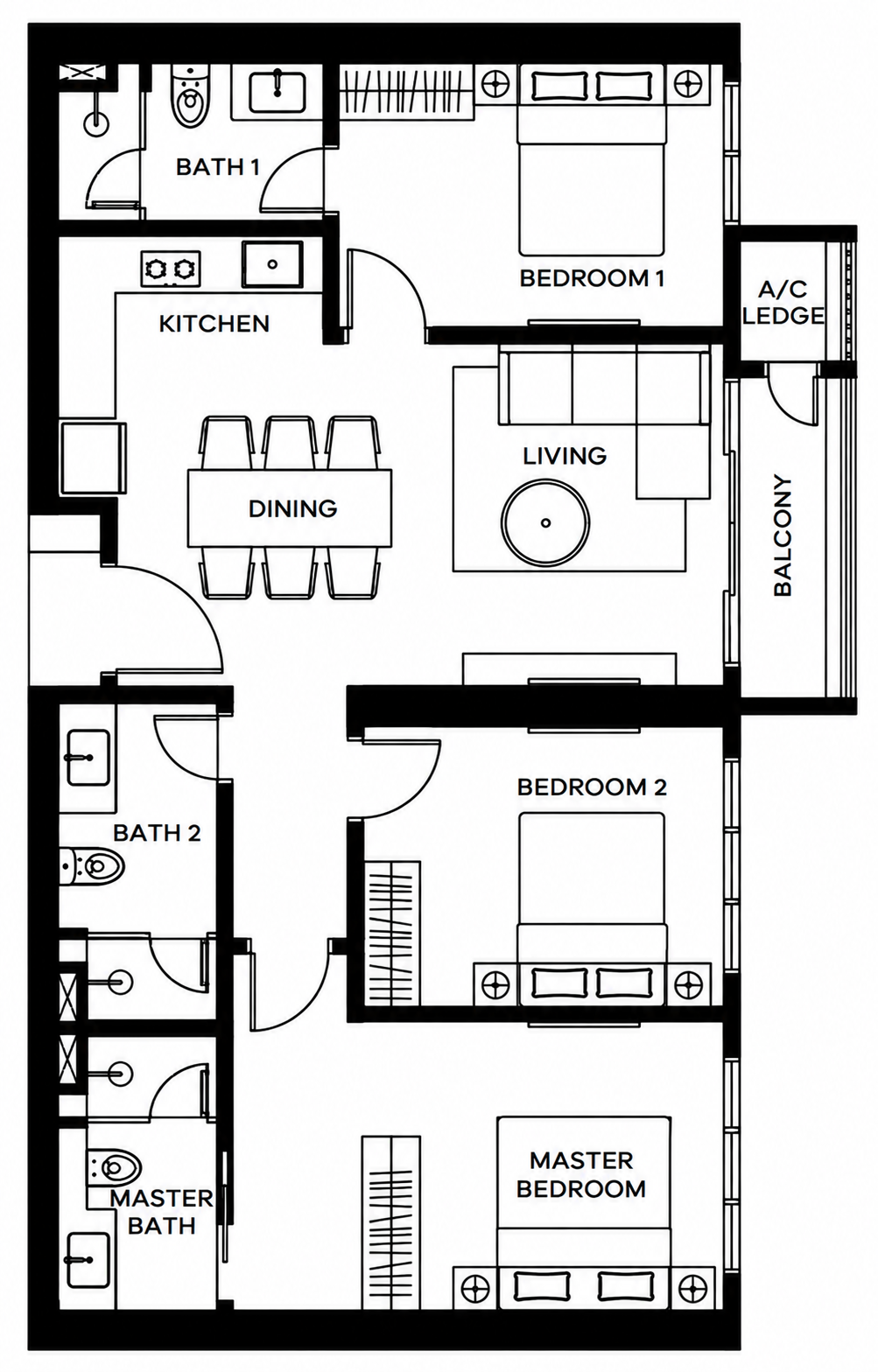 Khaya Residences Type G 3 bedroom floor plan