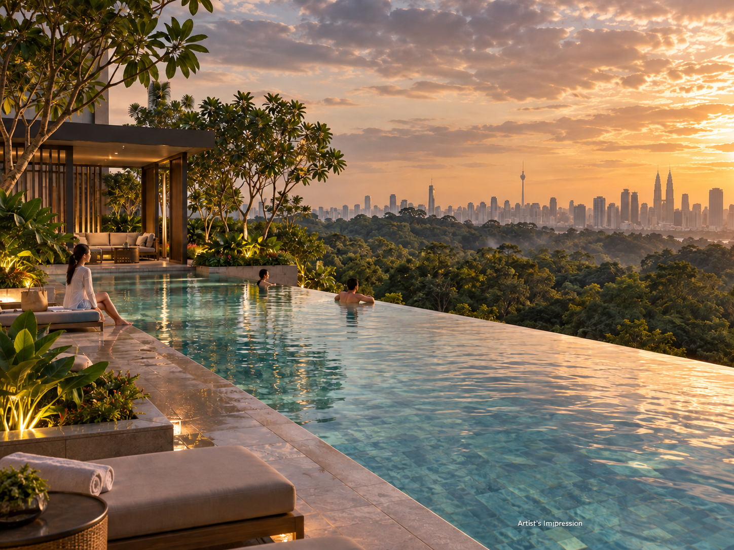 Majestic Kiara Reserve rooftop infinity pool overlooking Bukit Kiara and Kuala Lumpur artist impression