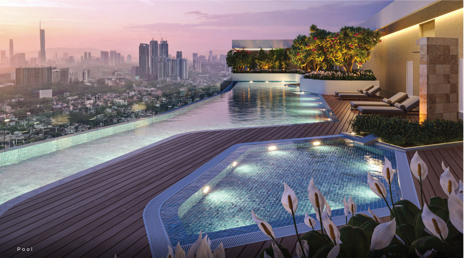 Majestic Kiara Reserve rooftop infinity pool with Kuala Lumpur skyline artist impression