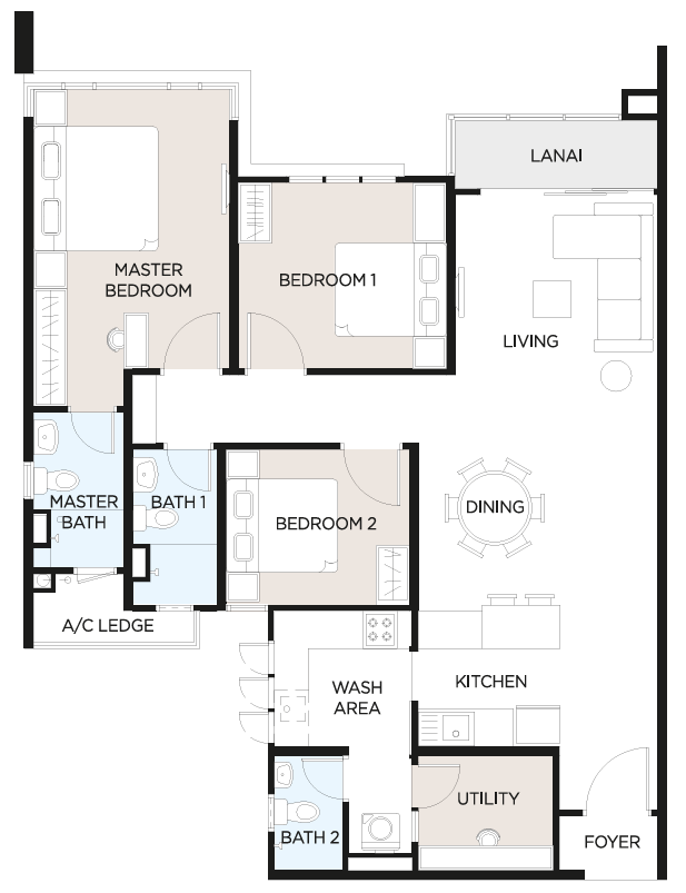 THE ATAS Type A and A1 3 plus 1 bedroom floor plan