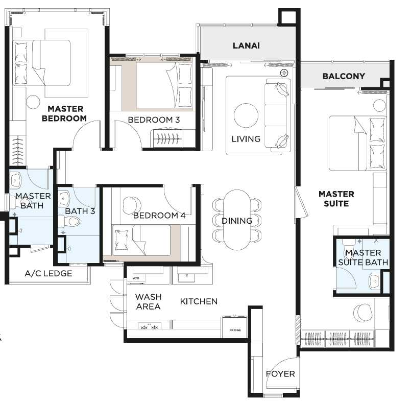 THE ATAS Type D and D1 4 plus 1 bedroom floor plan